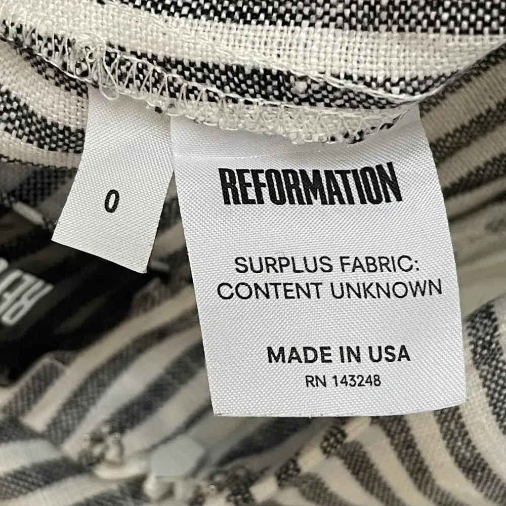 Reformation Striped Cropped Linen Pants - Blue & White - Size 0